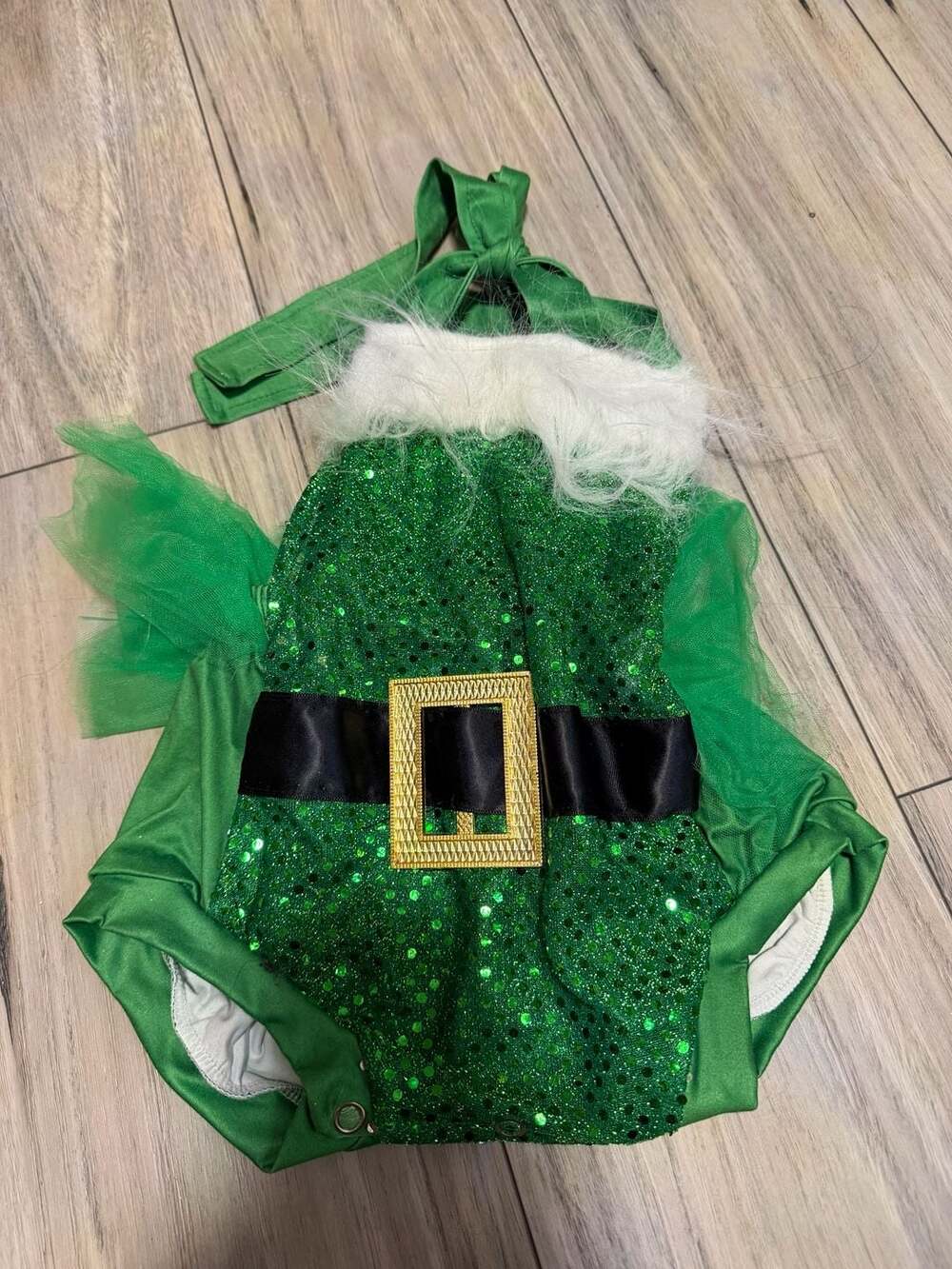 Baby Girls Christmas Elf Sequined Tutu Romper Outfit
